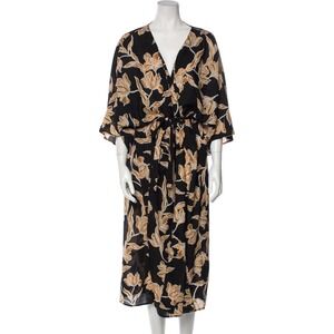 Maison du Soir Floral Kimono Robe Topper S/M Black Gold Floral Open‎ Front